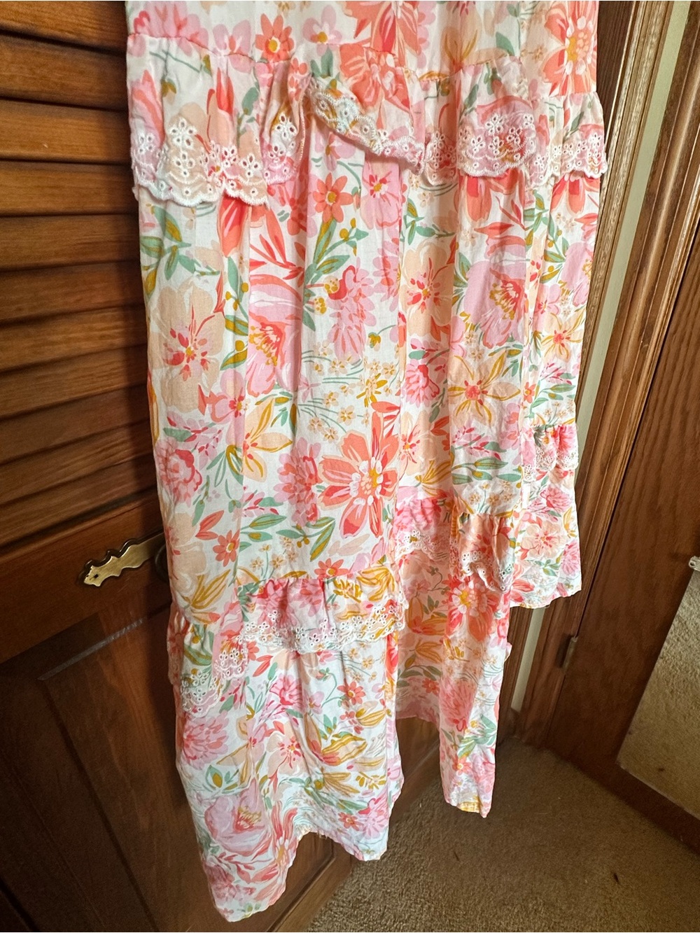 Haute Hippie Pink Floral Tiered Smocked Bodice Maxi Dress size 12 - Picture 8 of 13